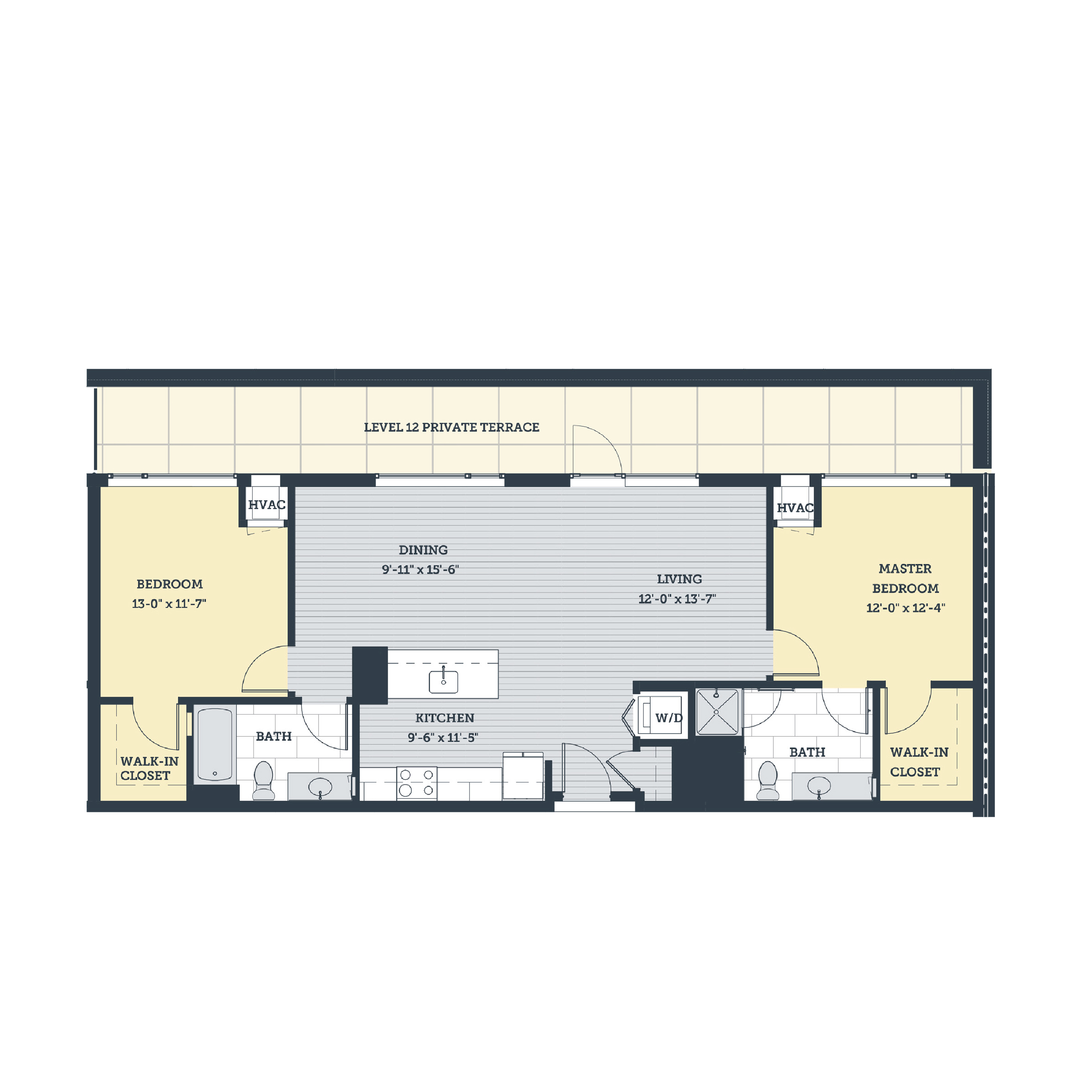 Floor plan for 2 beds, 2 baths, 1131 sqft